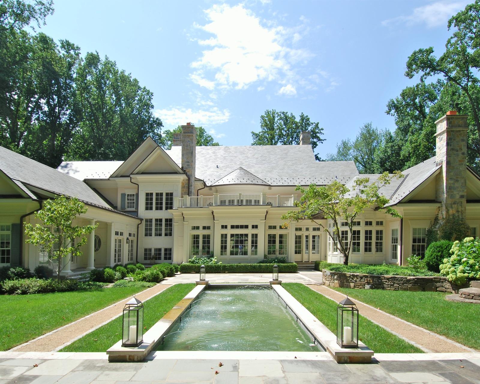 A stately custom home and its grounds